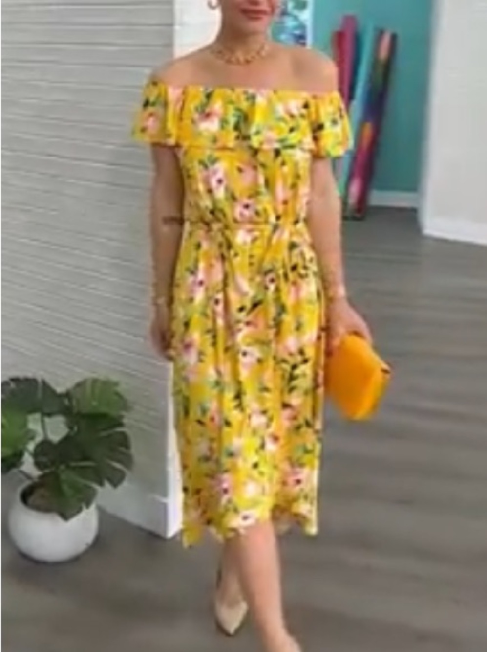 C Wonder by Christian Siriano On/Off Shoulder Dress. Yellow Floral. Sz XS. NWT